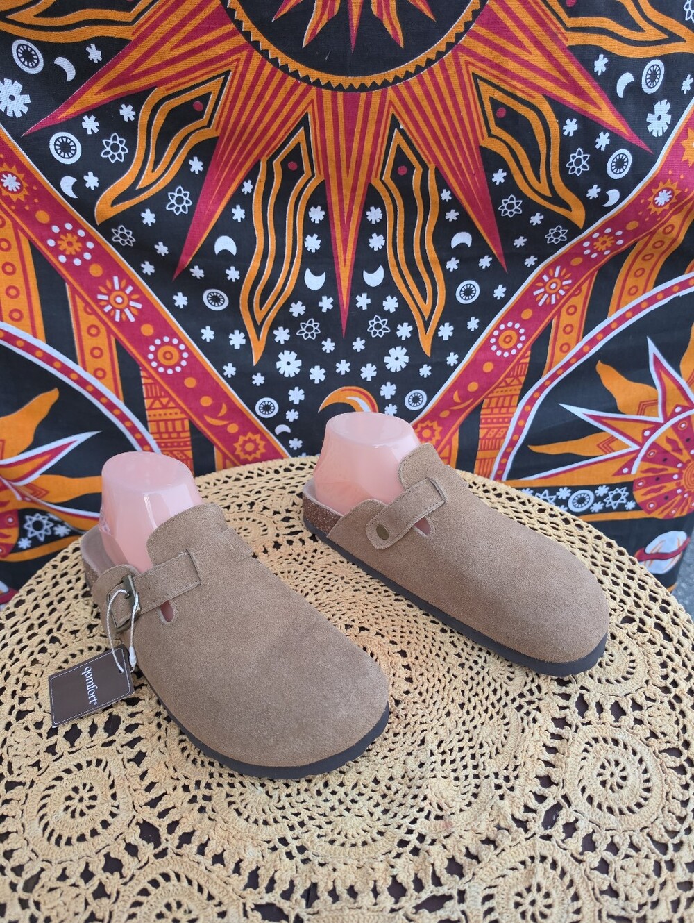 Qomfort Tan Suede Clog Sandals Women's EU 39 US 8-8.5